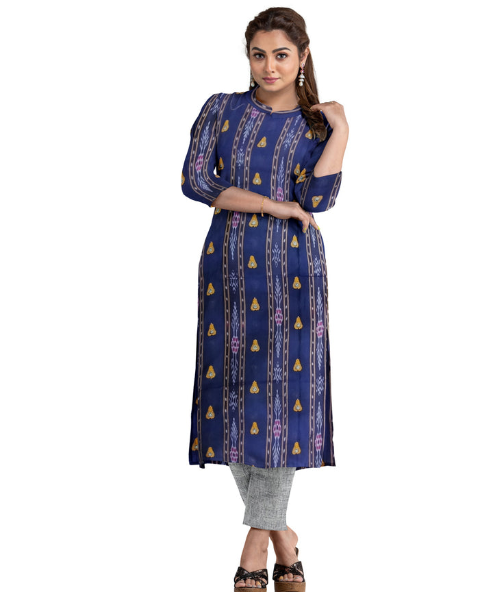 Navy blue grey cotton handwoven nuapatna dress material