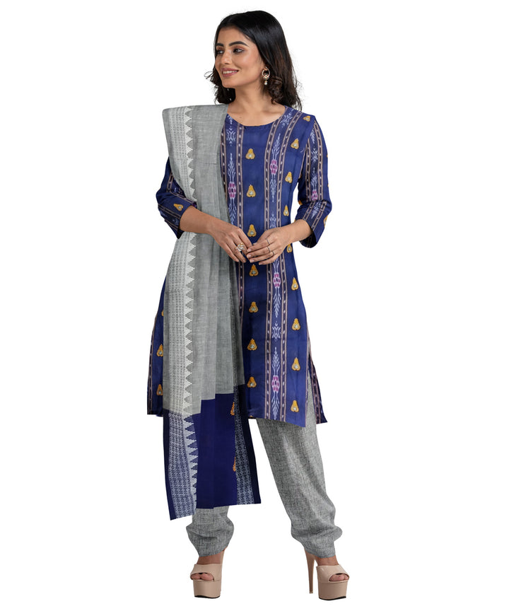 Navy blue grey cotton handwoven nuapatna dress material