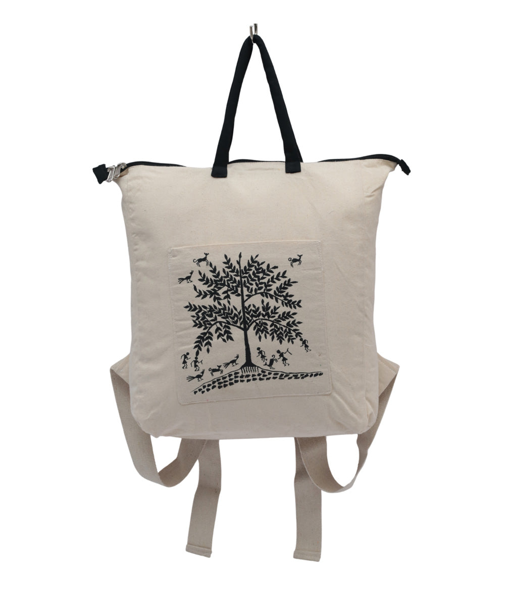 White cotton hand printed warli sack bag – GoSwadeshi