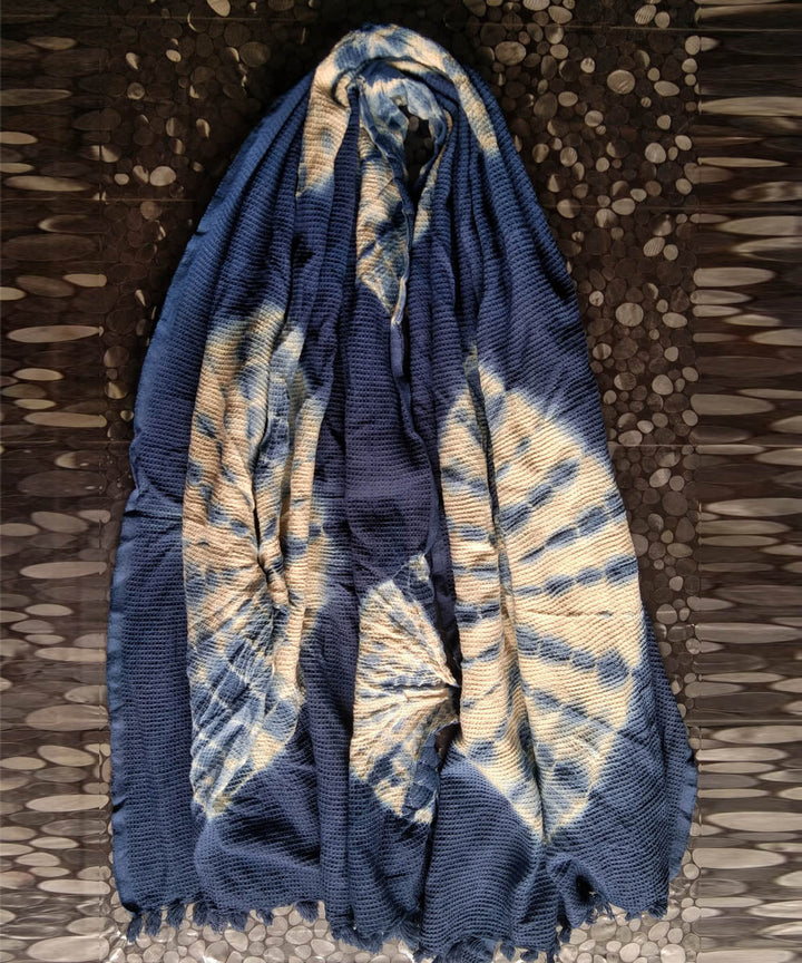 Navy blue white tie dyed cotton towel