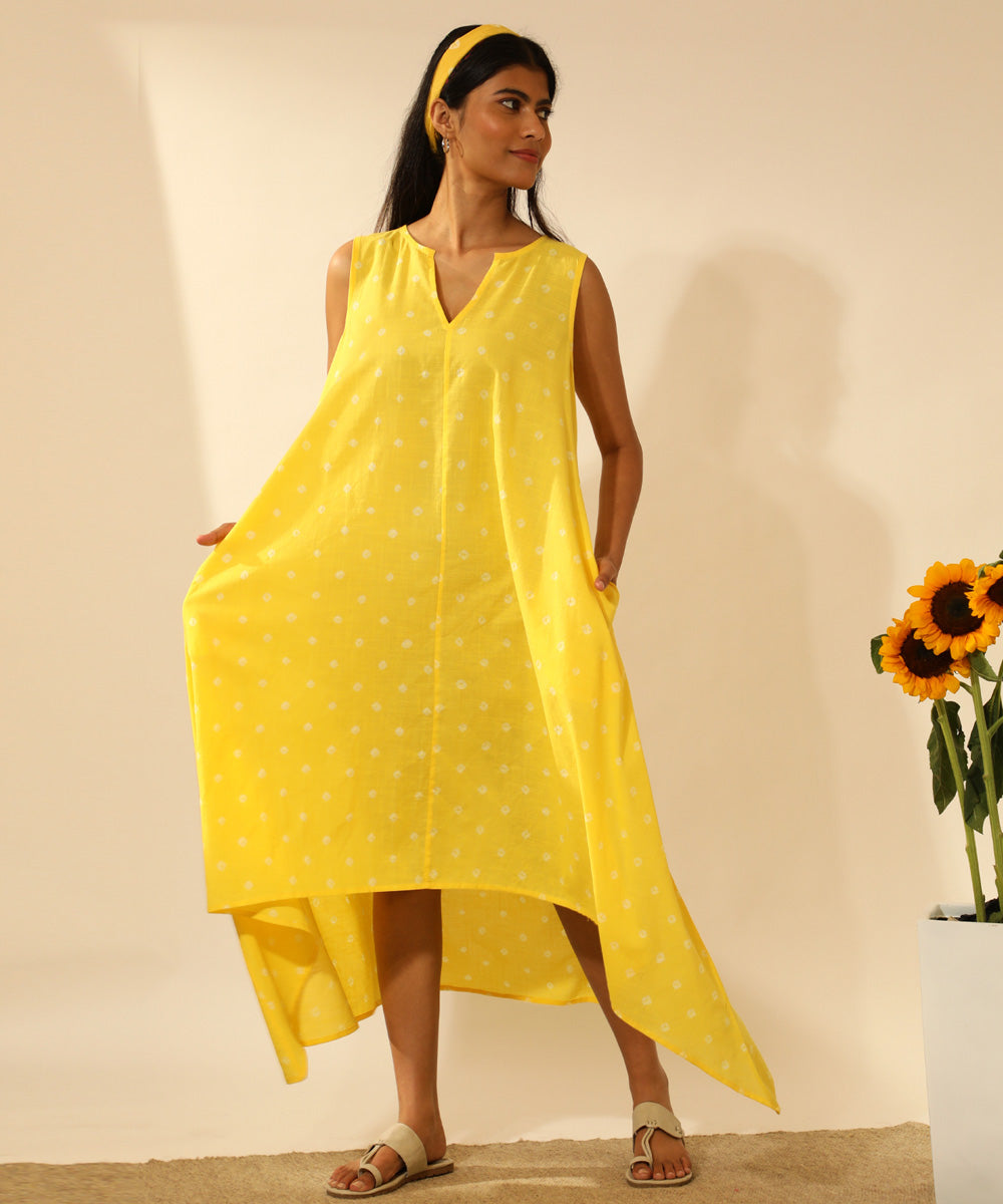 Yellow handcrafted bandhani cotton dress