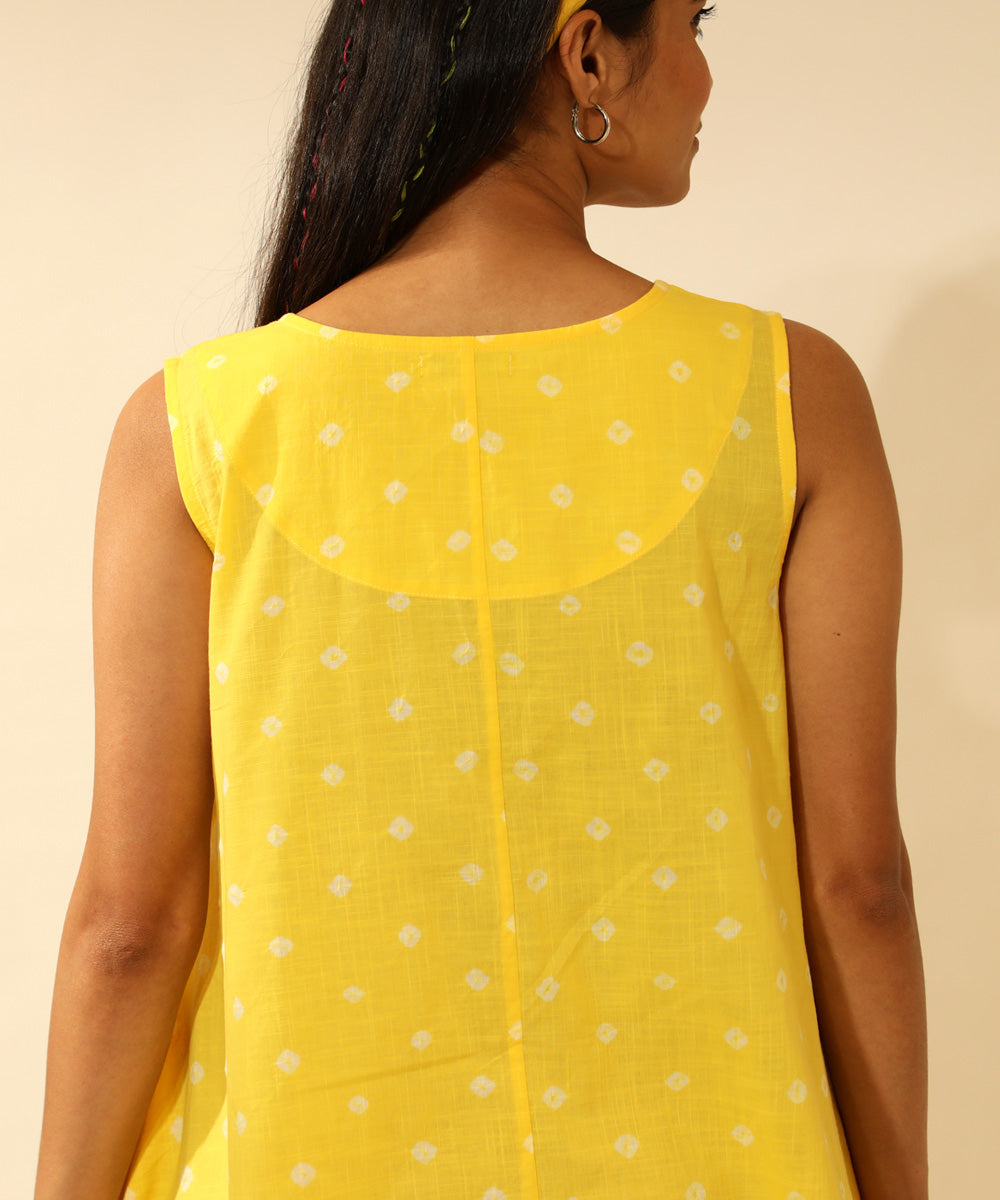 Yellow handcrafted bandhani cotton dress