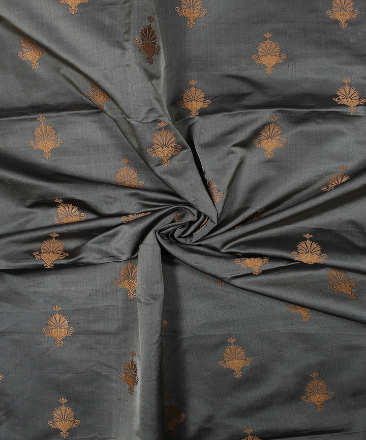 Grey brown tanchoi cotton silk banarasi fabric