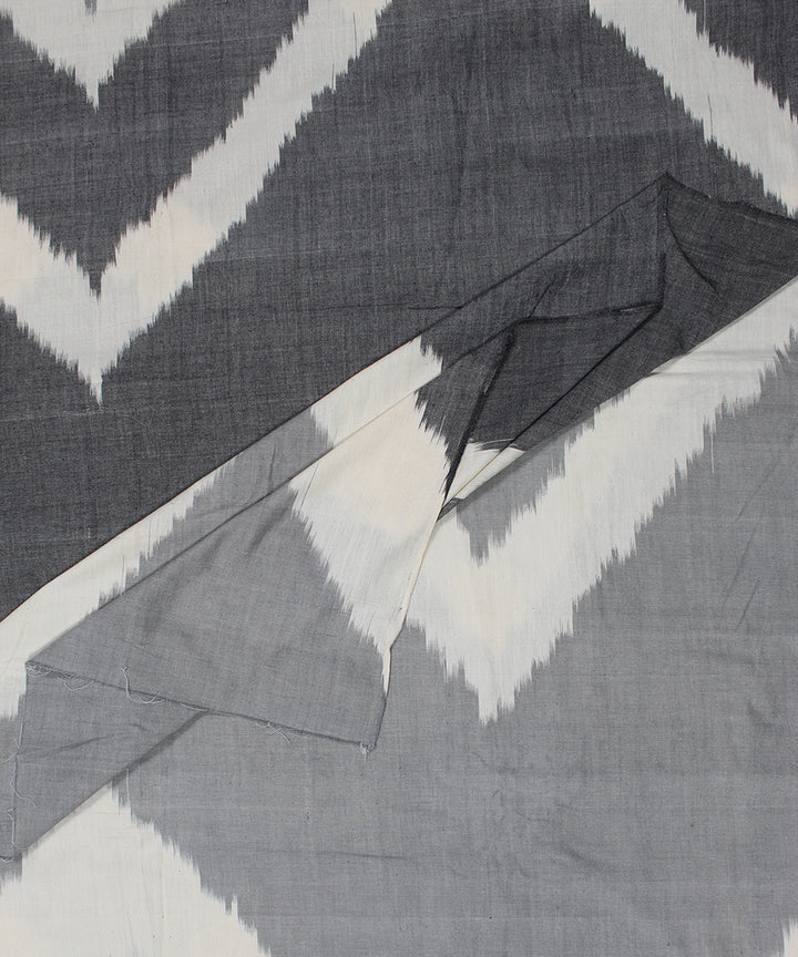 Grey white single ikat linen pochampally ikat fabric