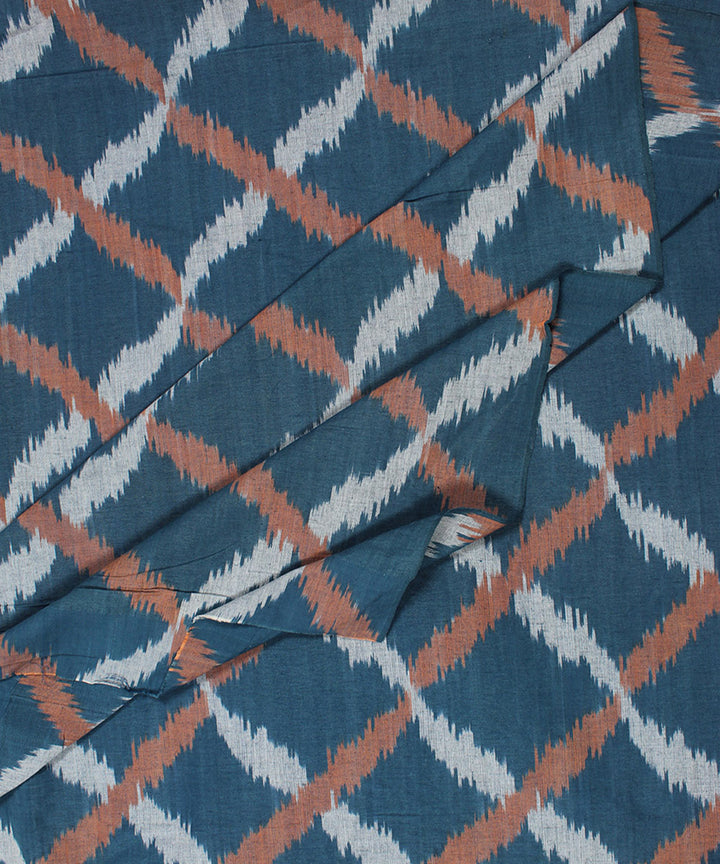 Navy bluecheck single ikat cotton pochampally ikat fabric