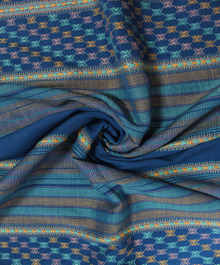 Navy blue striped extra weft linen bhuj fabric