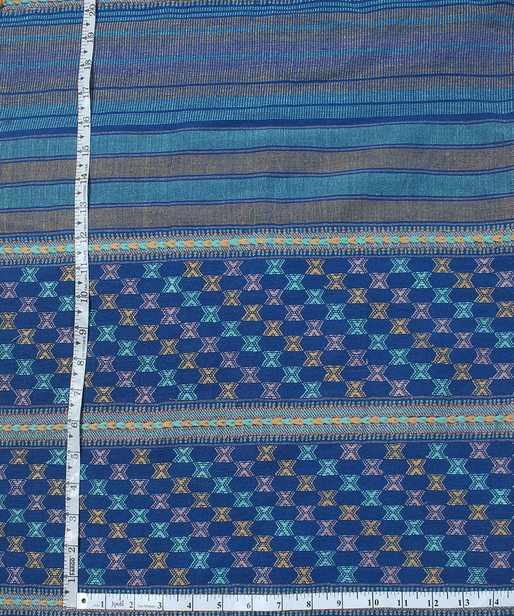 Navy blue striped extra weft linen bhuj fabric