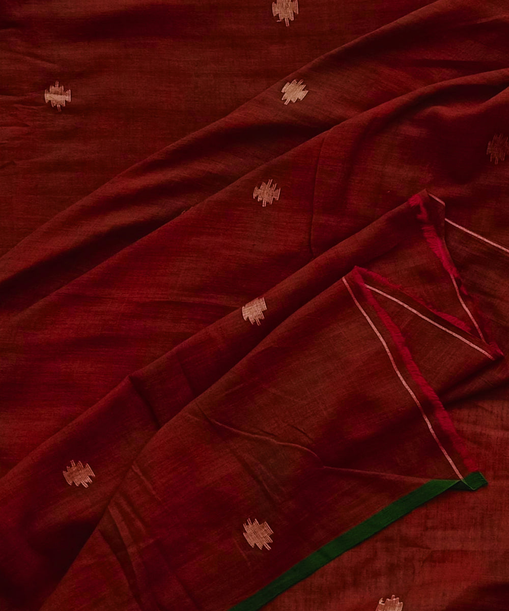 Maroon buti handwoven cotton jamdani fabric