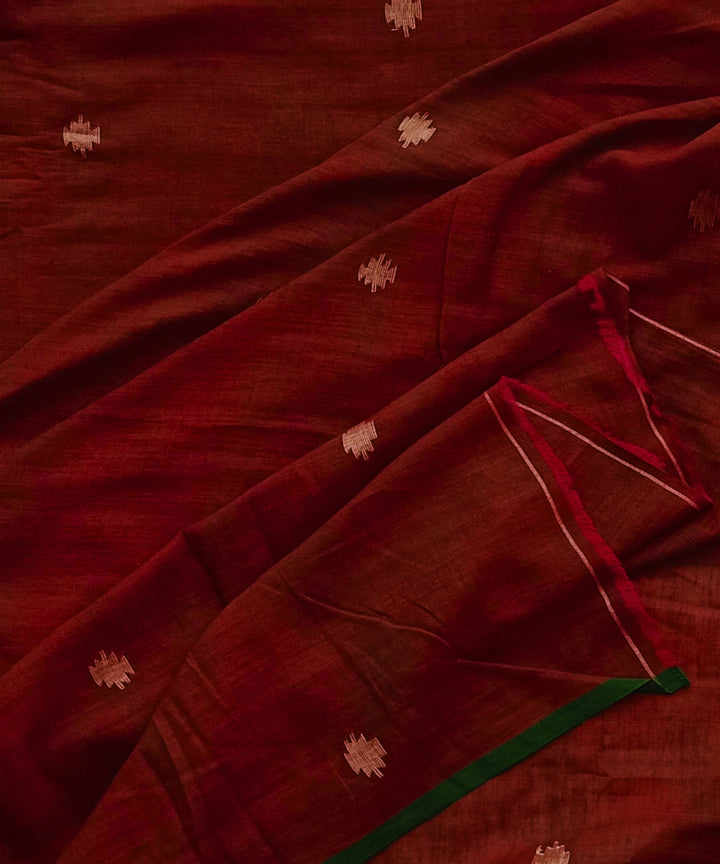 Maroon buti handwoven cotton jamdani fabric