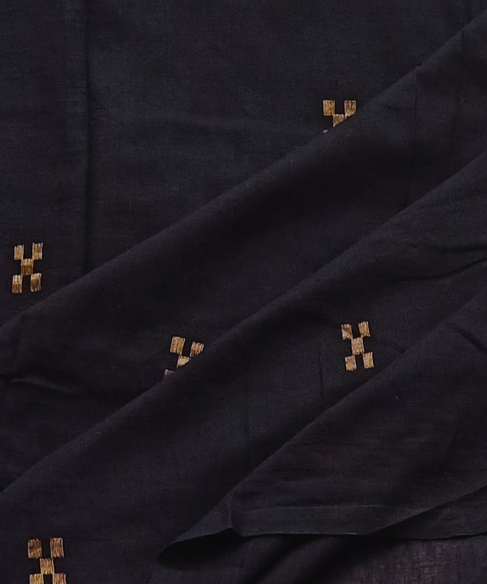 Black golden zari buti handwoven cotton jamdani fabric