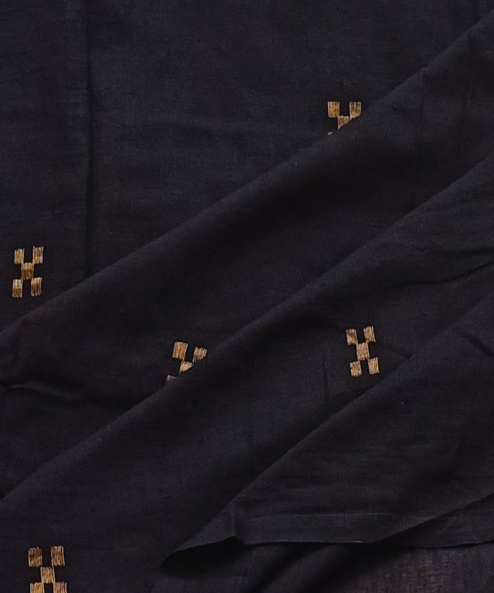 Black golden zari buti handwoven cotton jamdani fabric