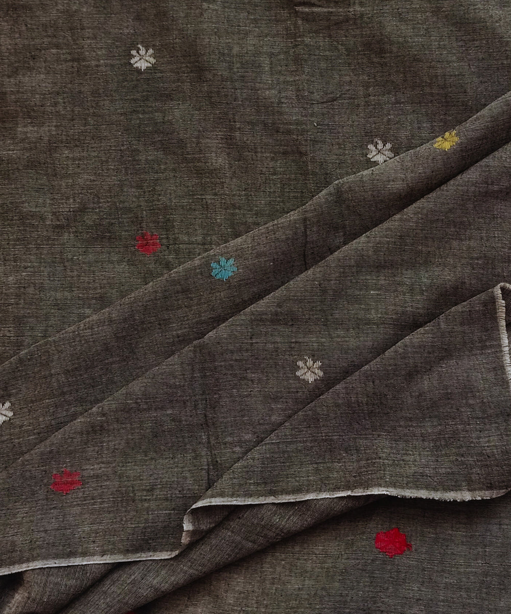 Grey multicolour buti handwoven cotton jamdani fabric