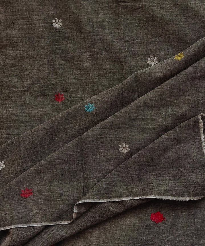 Grey multicolour buti handwoven cotton jamdani fabric