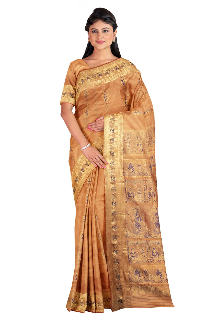 Peach mina work handwoven baluchari silk saree