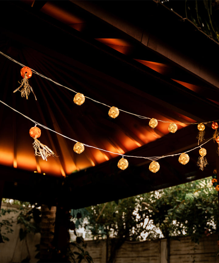 Beige star full moon hand crafted bamboo string light