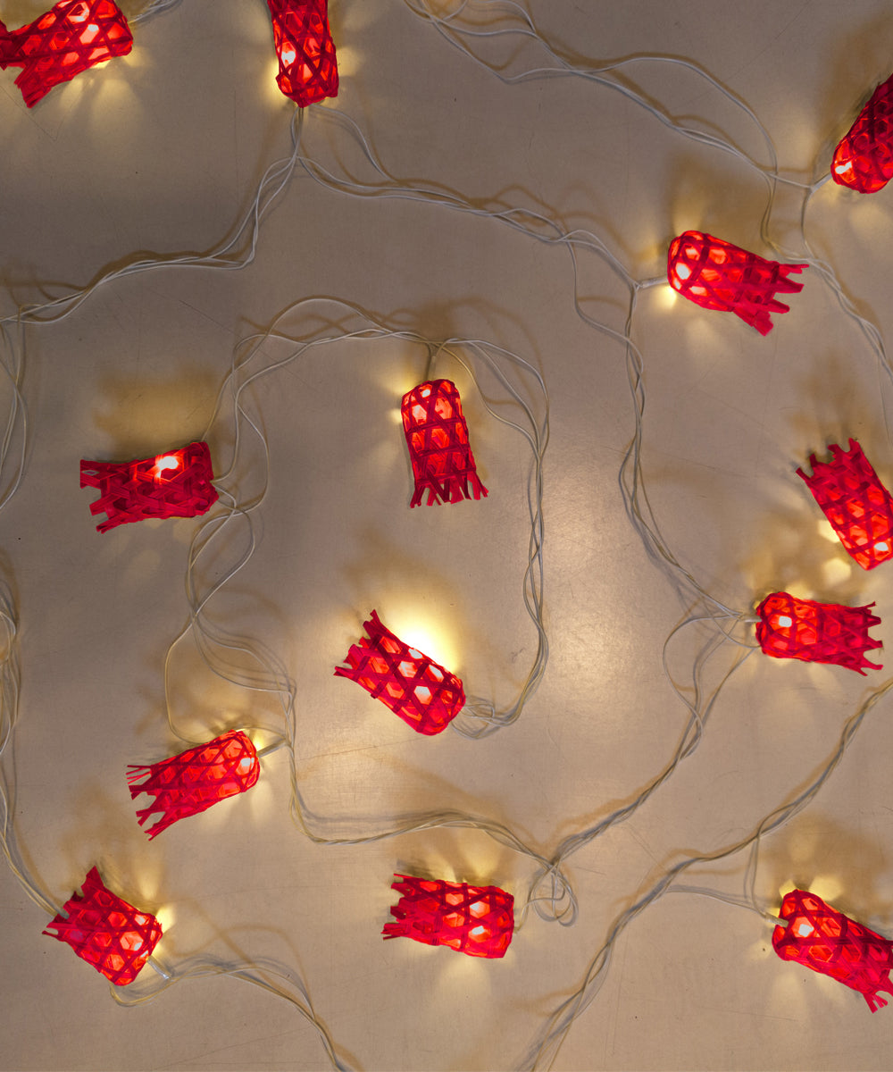 Red bell handcrafted bamboo string light
