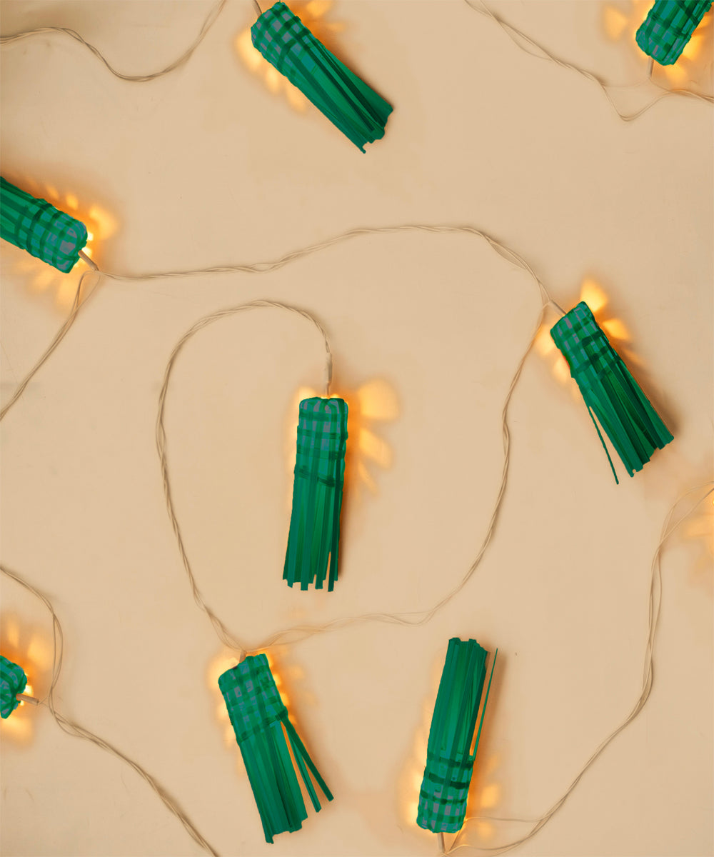 Dark green frill handcrafted bamboo string light