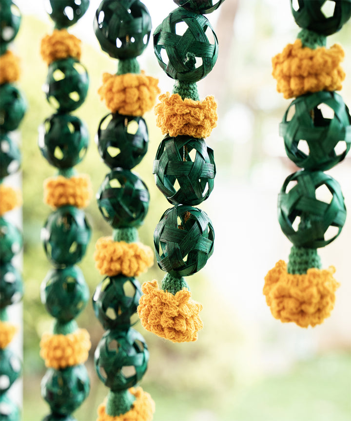 Marigold handcrafted bamboo door wall hanging - set of 2