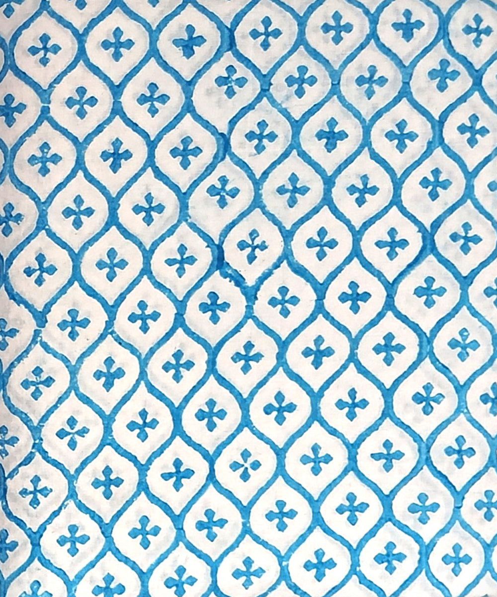2.5 mtr sky blue white cotton hand block printed kurta material