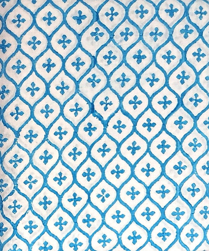 2.5 mtr sky blue white cotton hand block printed kurta material