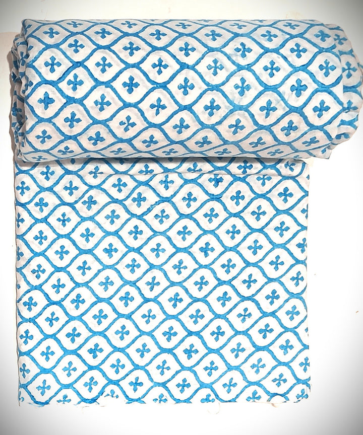 2.5 mtr sky blue white cotton hand block printed kurta material