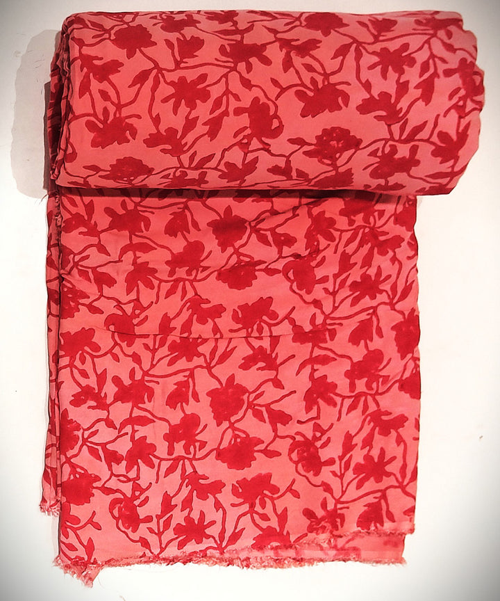 2.5 mtr red hand block printed cotton kurta material