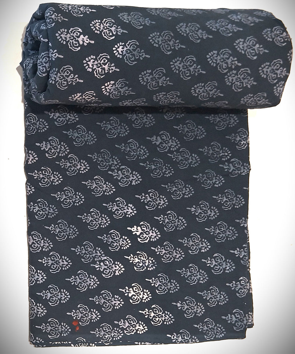 2.5 mtr black grey cotton hand block printed kurta material