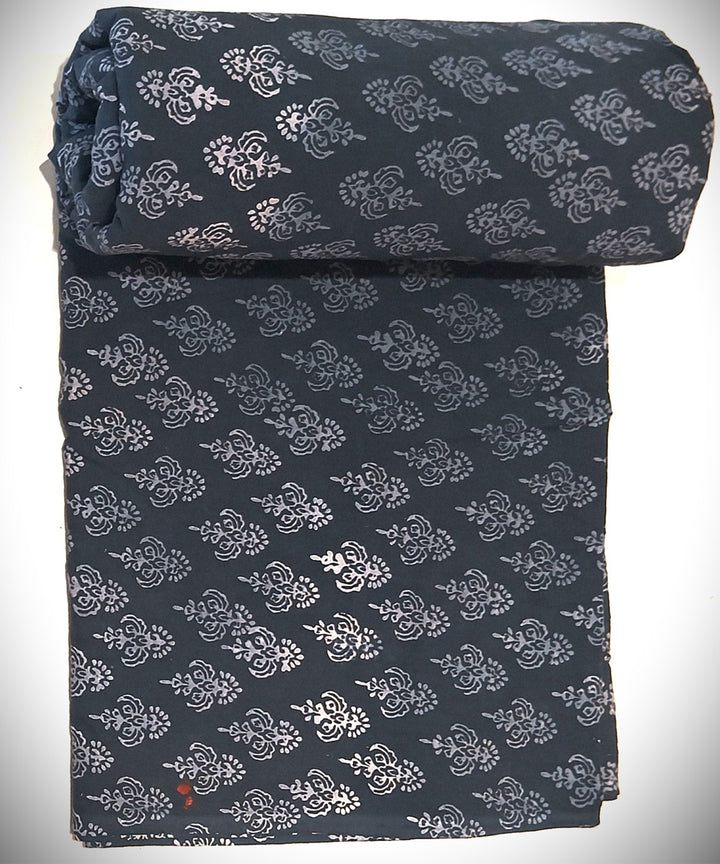 2.5 mtr black grey cotton hand block printed kurta material