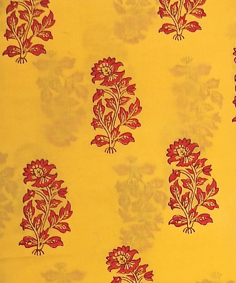 2.5 mtr yellow maroon hand block printed cotton kurta material