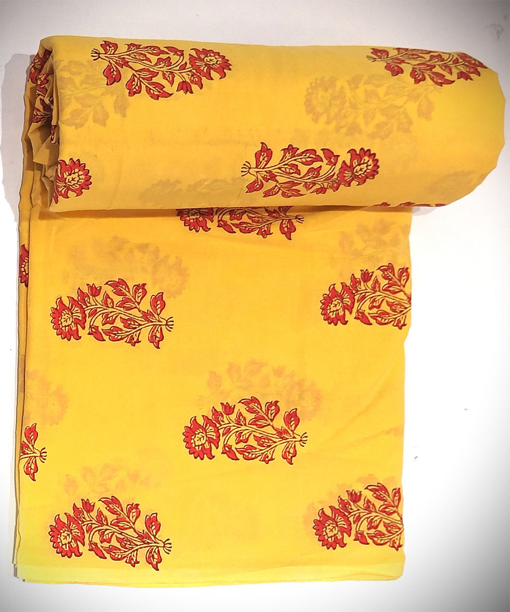 2.5 mtr yellow maroon hand block printed cotton kurta material