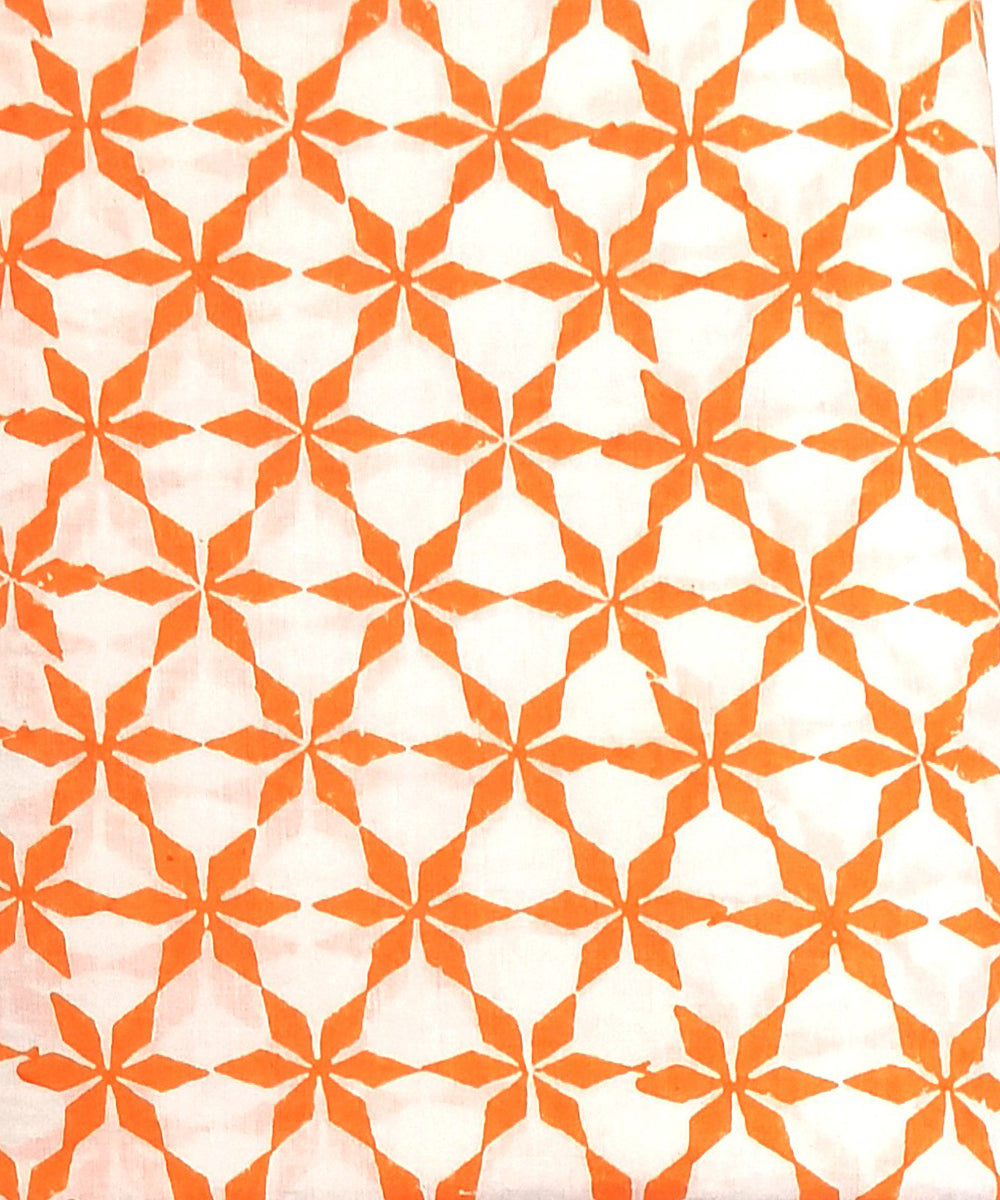 2.5 mtr orange white hand block printed cotton kurta material