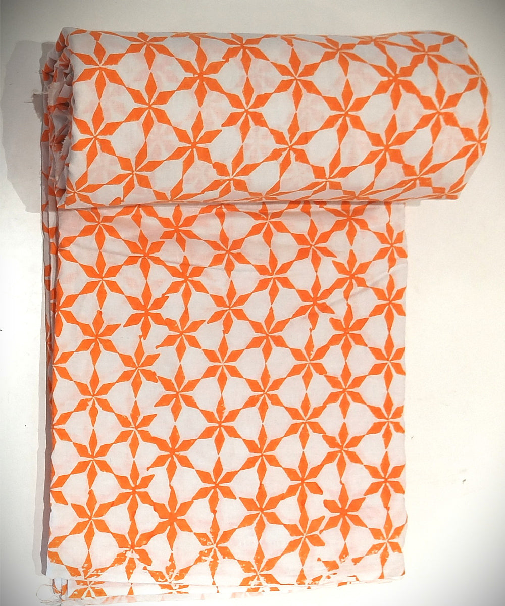 2.5 mtr orange white hand block printed cotton kurta material