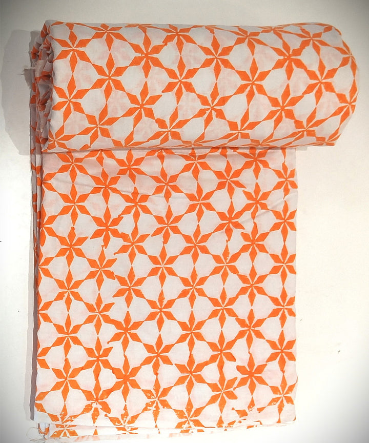 2.5 mtr orange white hand block printed cotton kurta material
