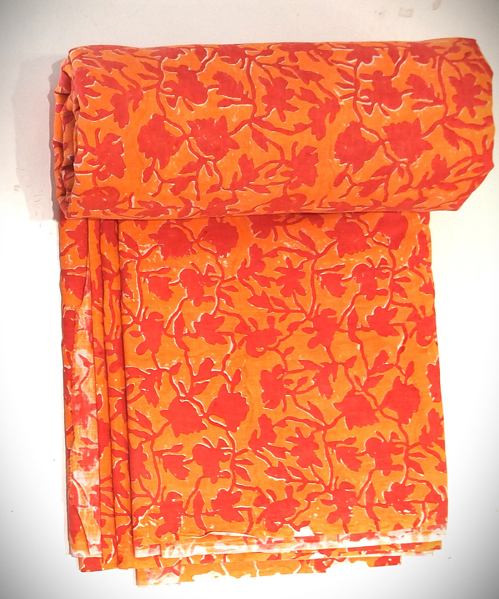 2.5 mtr orange maroon hand block printed cotton kurta material