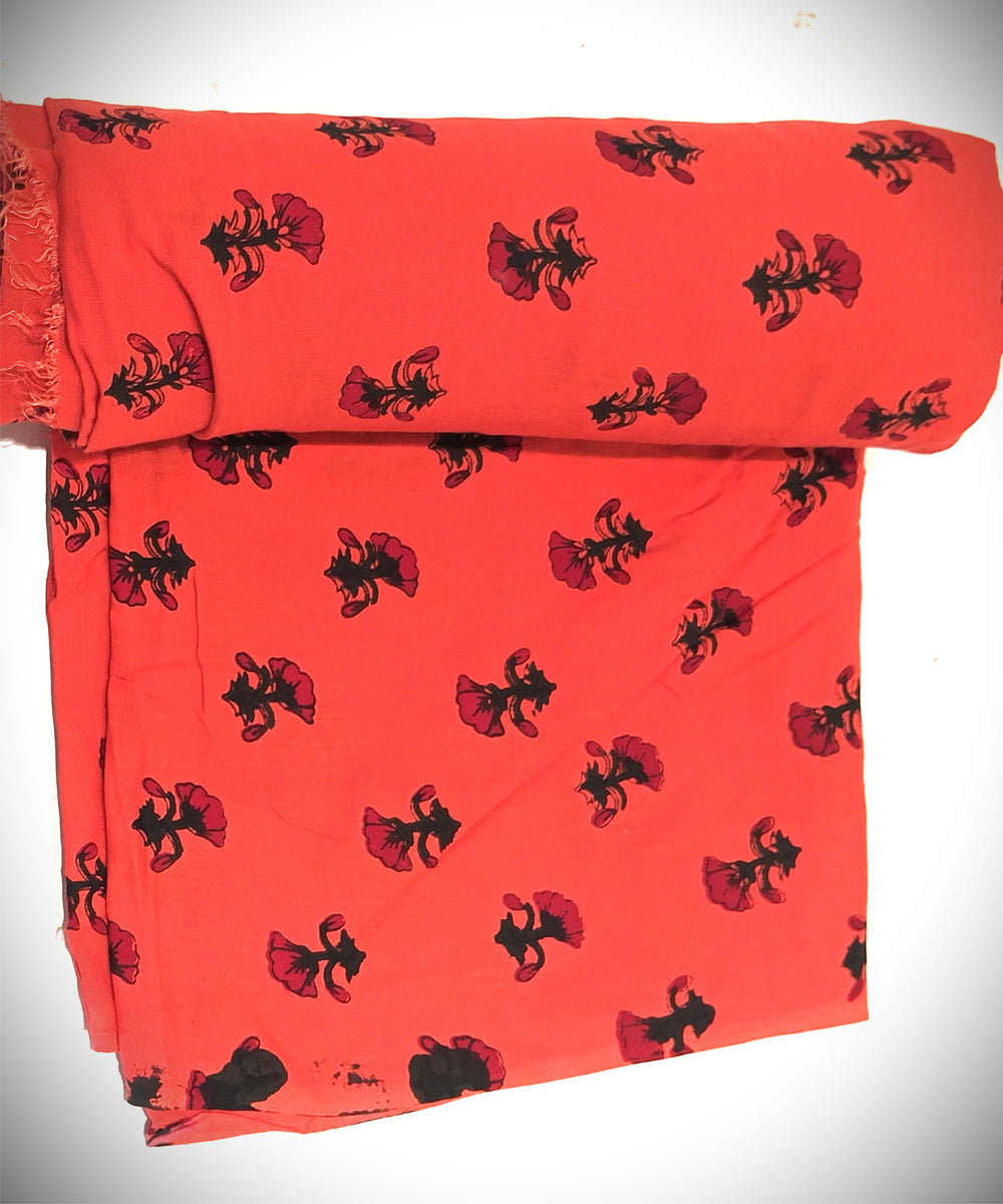 2.5 mtr maroon black hand block printed cotton kurta material