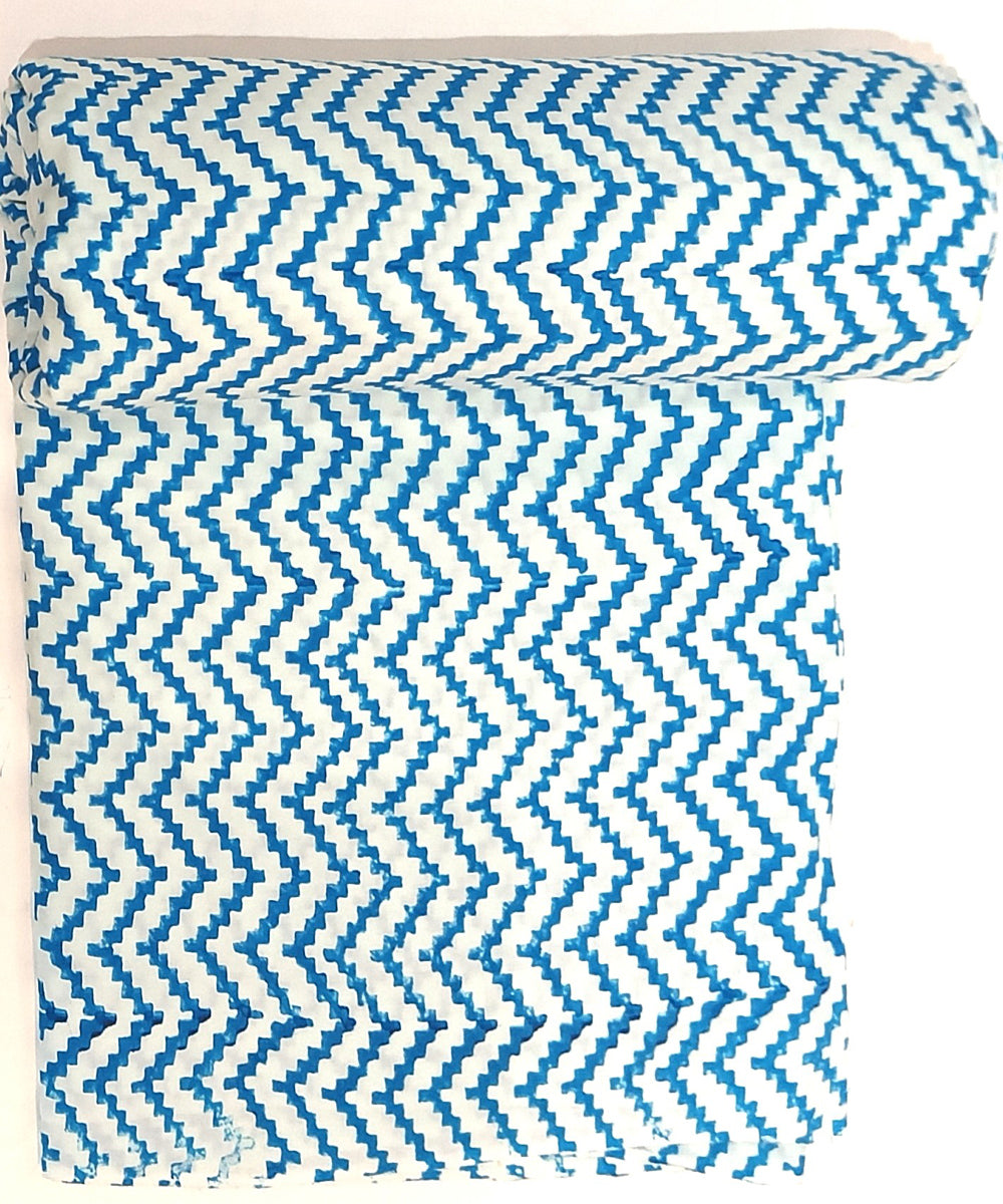 2.5 mtr sky blue white hand block printed cotton kurta material