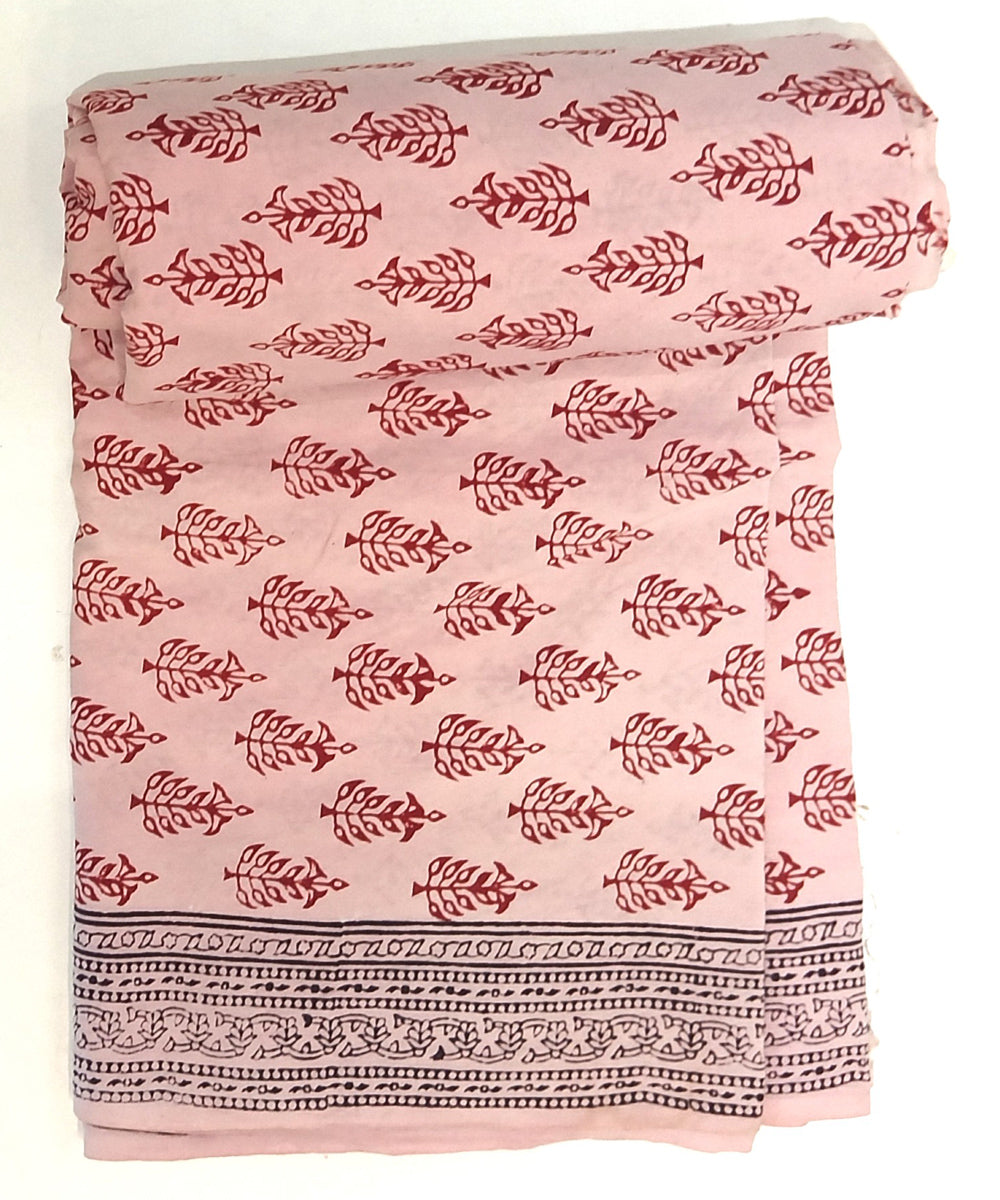 2.5 mtr peach maroon cotton hand block printed kurta material