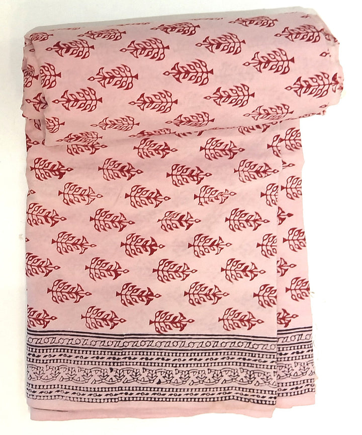 2.5 mtr peach maroon cotton hand block printed kurta material