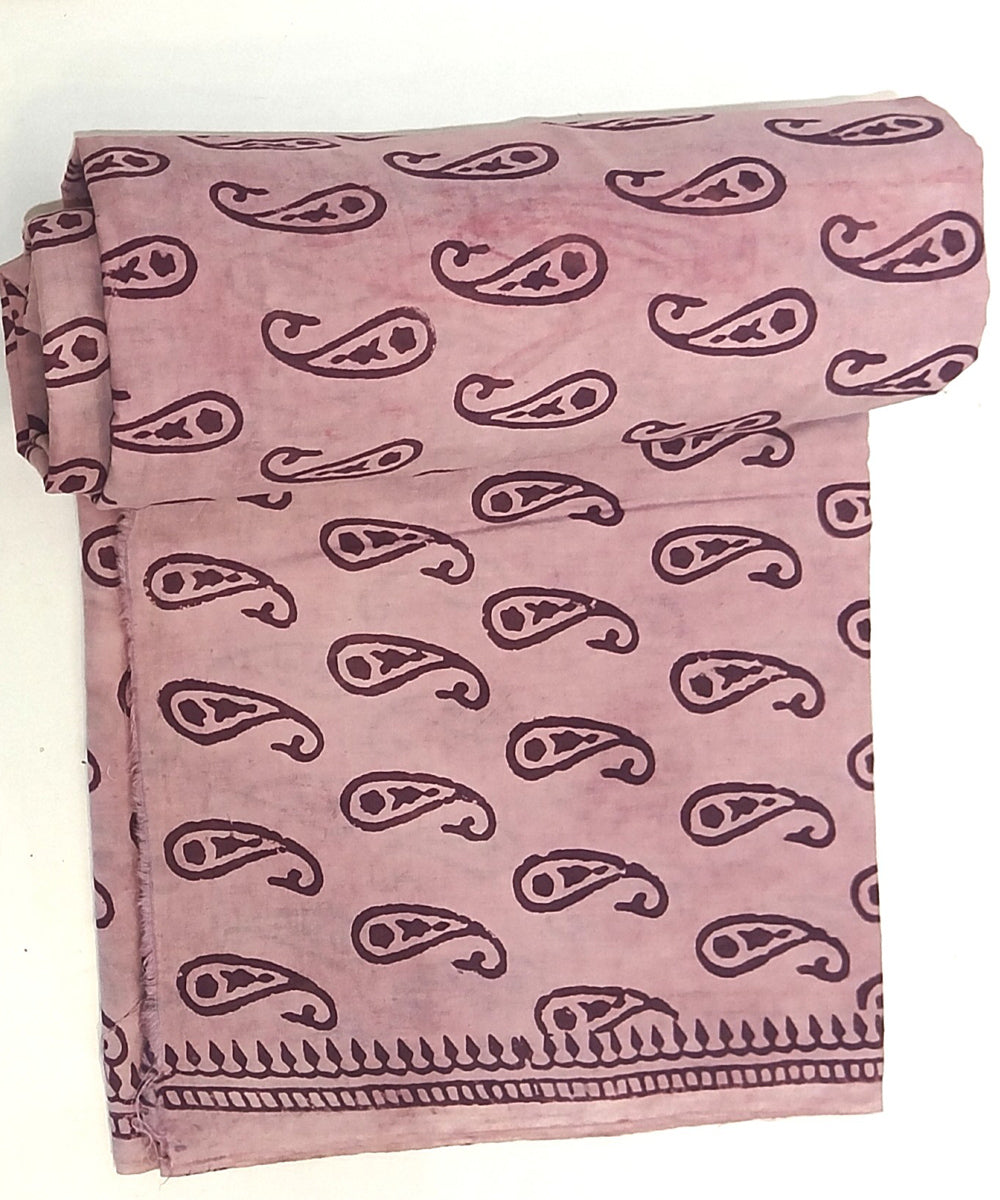 2.5 mtr peach black cotton hand block printed kurta material