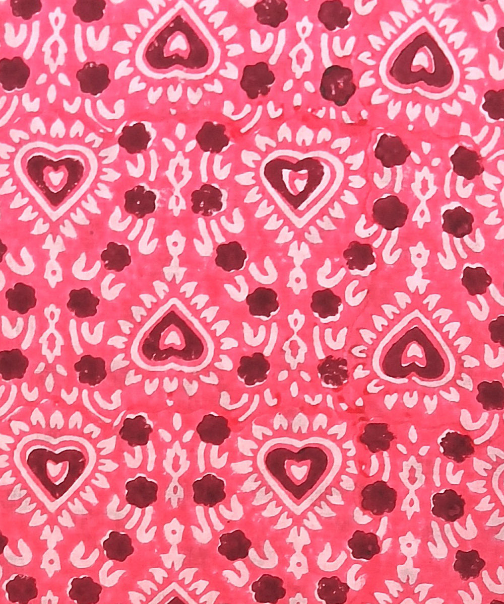 2.5 mtr pink black hand block printed cotton kurta material