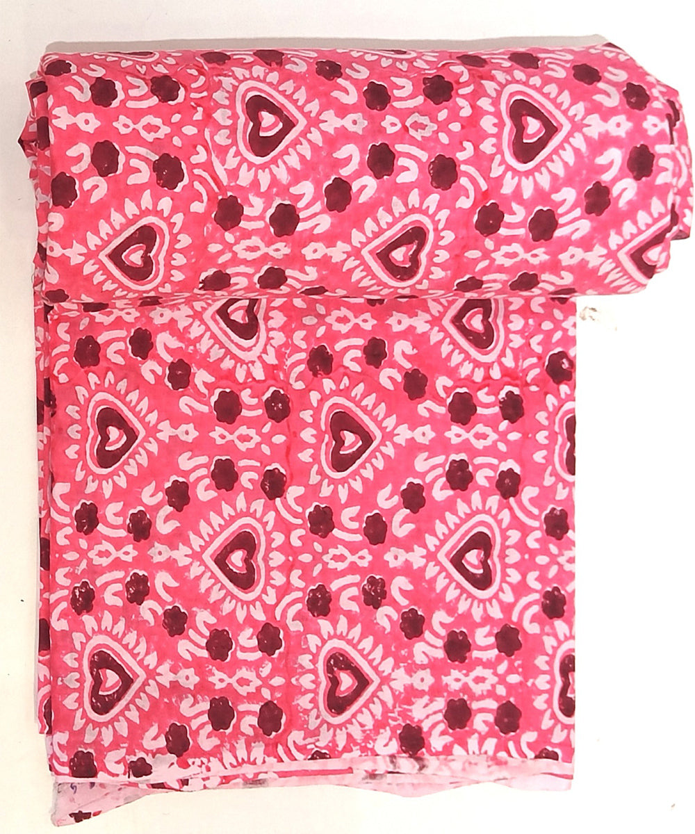 2.5 mtr pink black hand block printed cotton kurta material