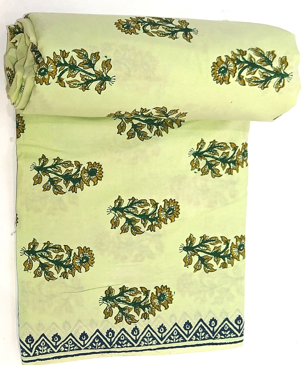 2.5 mtr lime green black hand block printed cotton kurta material