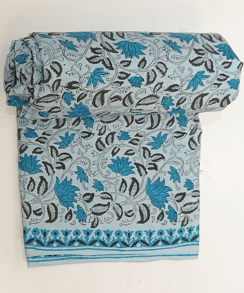 2.5 mtr navy blue sky blue hand block printed cotton kurta material