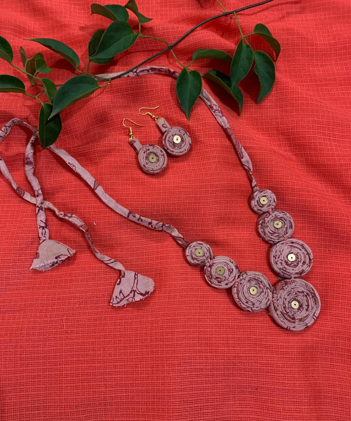 Pink block print fabric and metal handmade necklace