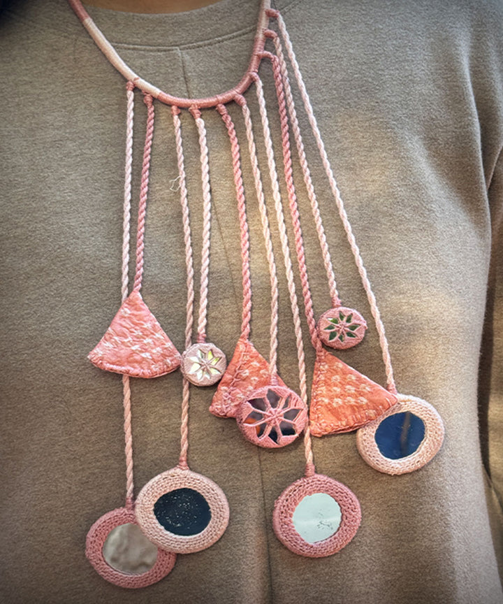 Pink banjara handmade cotton necklace