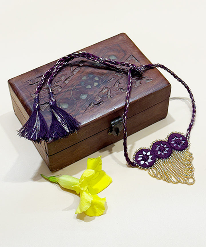 Maroon peach handmade bead mirror cotton glass silver hooks necklace