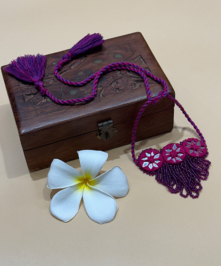 Pink handmade bead mirror cotton glass silver hooks necklace