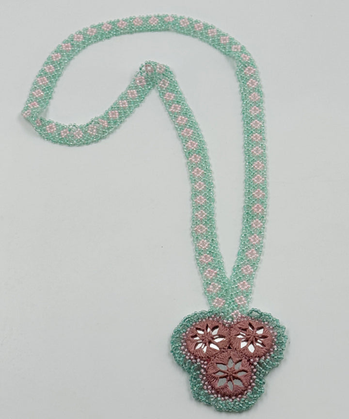 Pink blue hand made bead mirror glass beads mirrors necklace