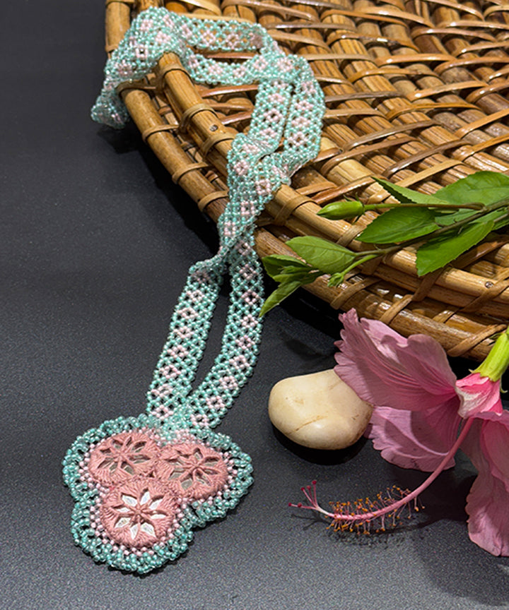 Pink blue hand made bead mirror glass beads mirrors necklace