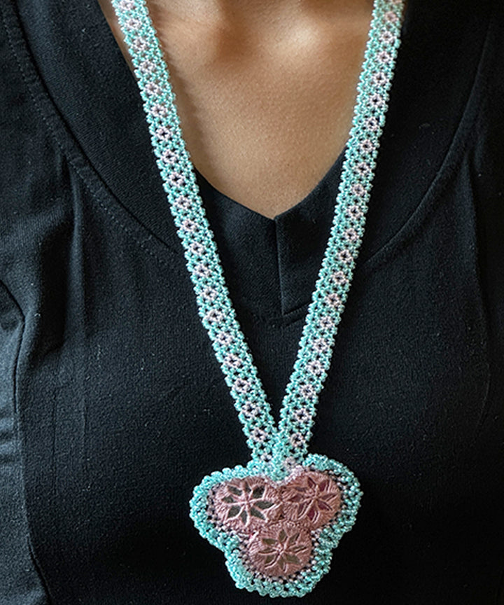 Pink blue hand made bead mirror glass beads mirrors necklace